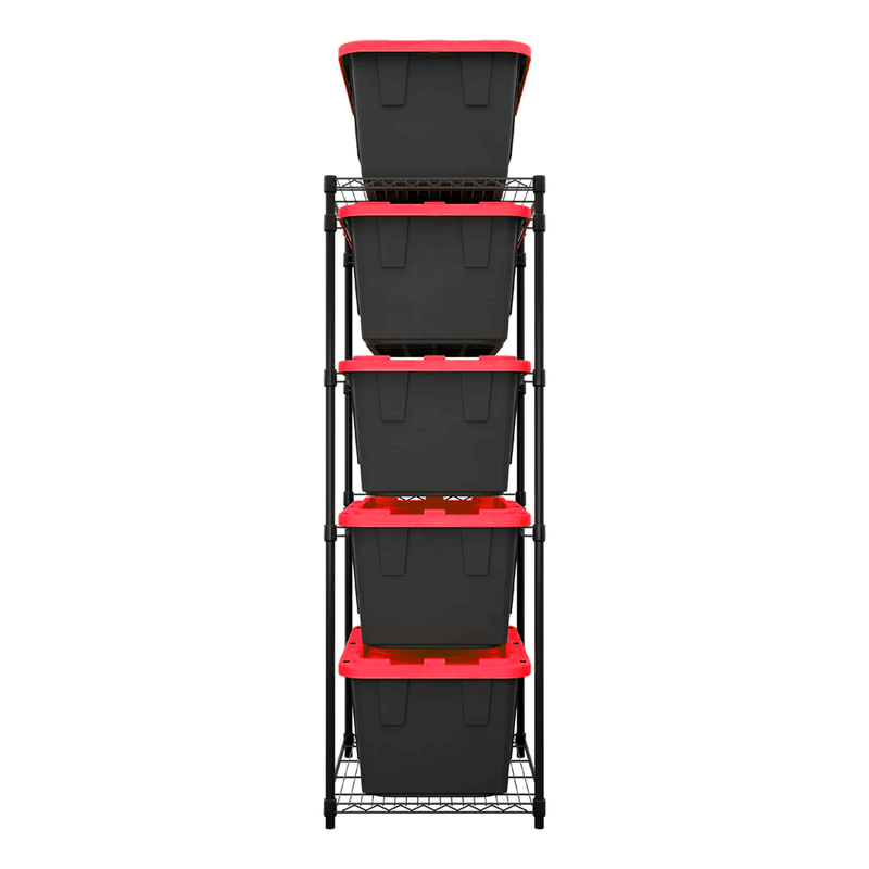 MonsterRAX Storage Bin Rack with Red Lid Bins (Black)