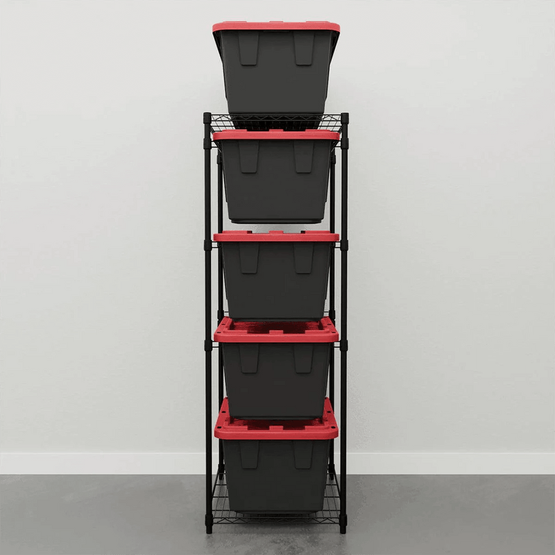 MonsterRAX Storage Bin Rack with Red Lid Bins (Black)