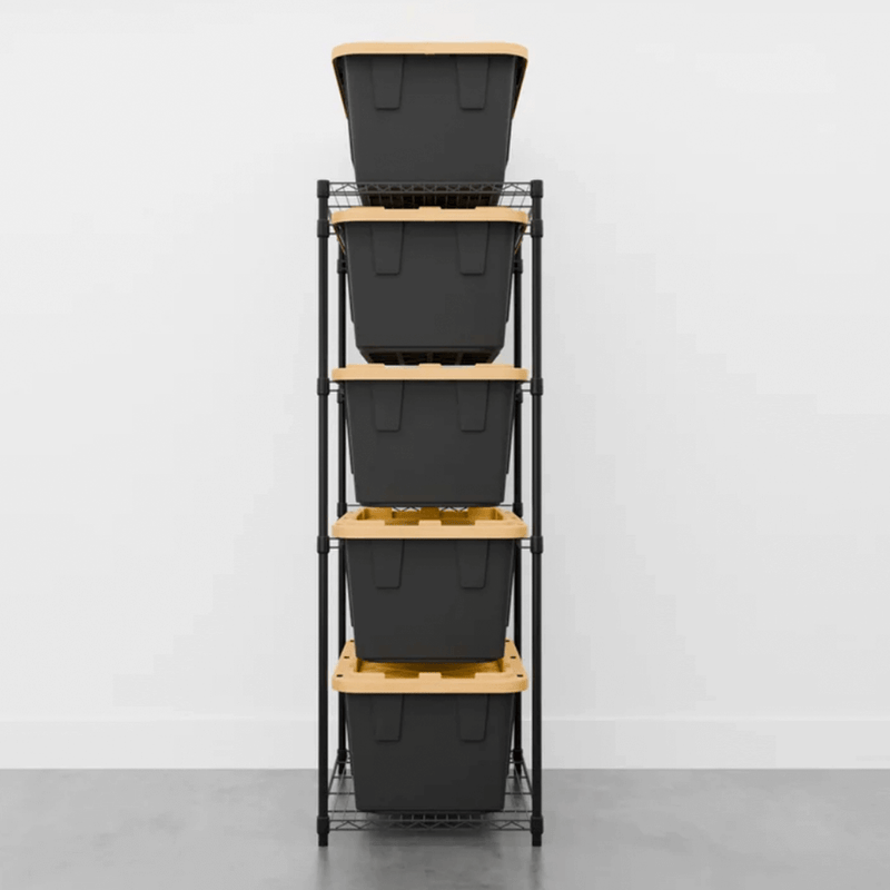 MonsterRAX Storage Bin Rack with Yellow Lid Bins (Black)