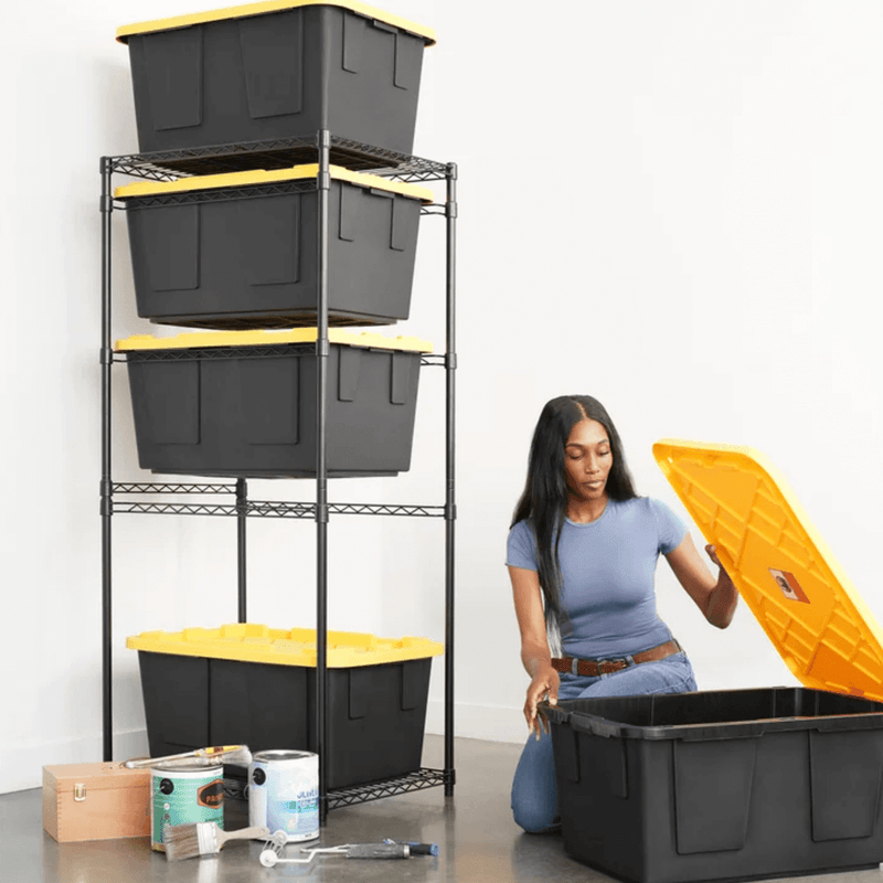 MonsterRAX Storage Bin Rack with Yellow Lid Bins (Black)