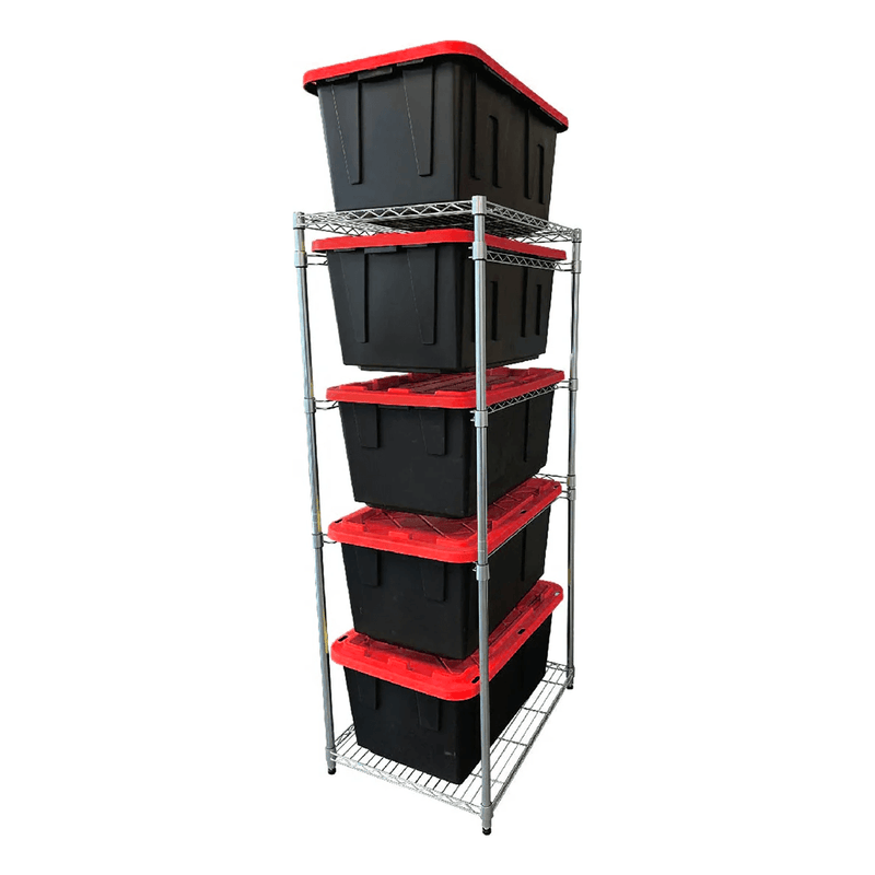 SafeRacks Storage Bin Rack with Red Lid Bins (Zinc)