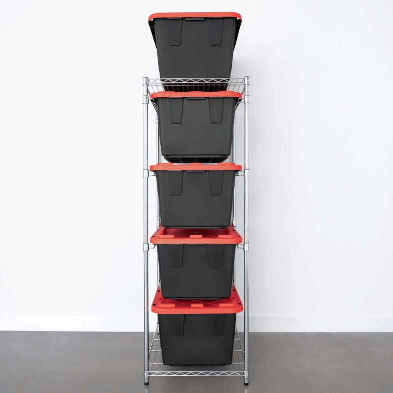 SafeRacks Storage Bin Rack with Red Lid Bins (Zinc)