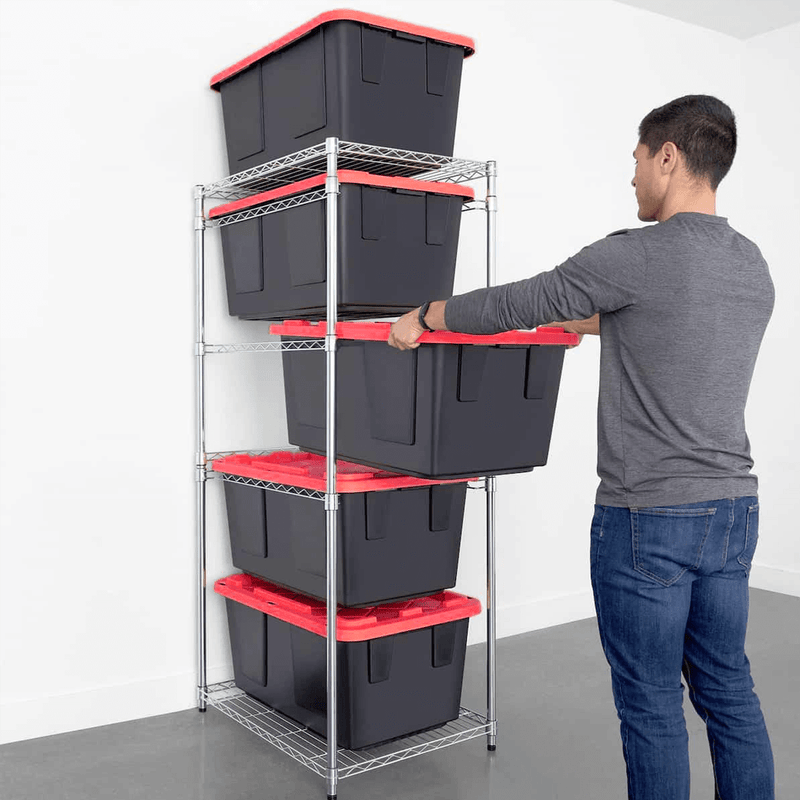 SafeRacks Storage Bin Rack with Red Lid Bins (Zinc)