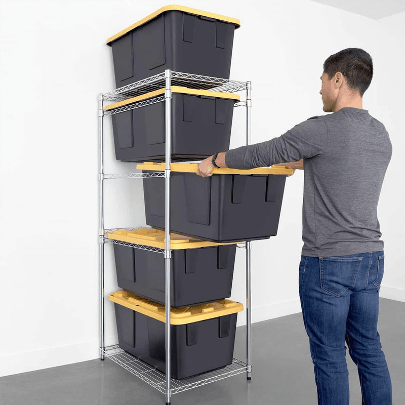 SafeRacks Storage Bin Rack with Yellow Lid Bins (Zinc)