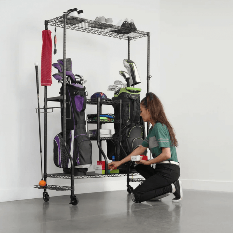 MonsterRAX Deluxe Golf Equipment Organizer Rack (Black)