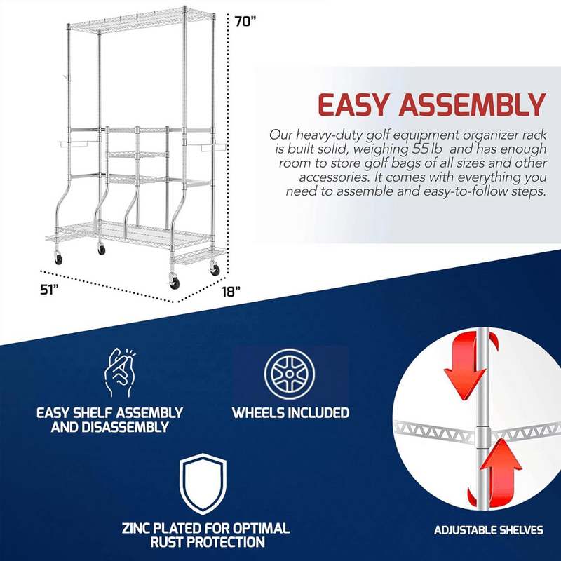 SafeRacks Deluxe Golf Equipment Organizer Rack (Zinc)